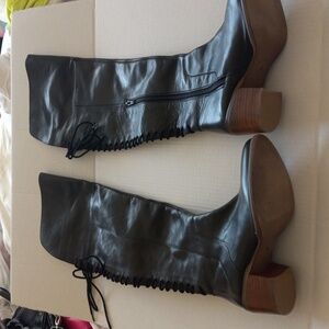 DIBA TRUE SUNSET SAIL Back Lace Up Leather Boot Black 8.5 Side Zip Over the Knee